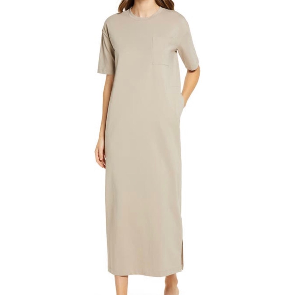 Nordstrom T-Shirt Maxi Dress Tan Cobblestone Small NWT